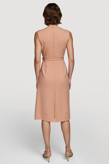 V Neck Sheath Orange Midi Work Dress